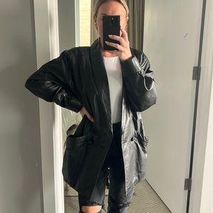 Vintage Ink Black Shawl Collared Leather Jacket